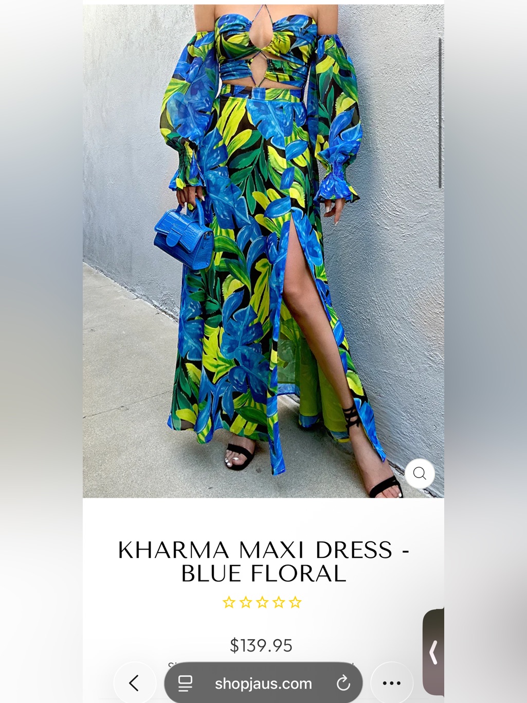 Rnwy The Label Blue & Green Tropical Print Midi Dress - Size 4